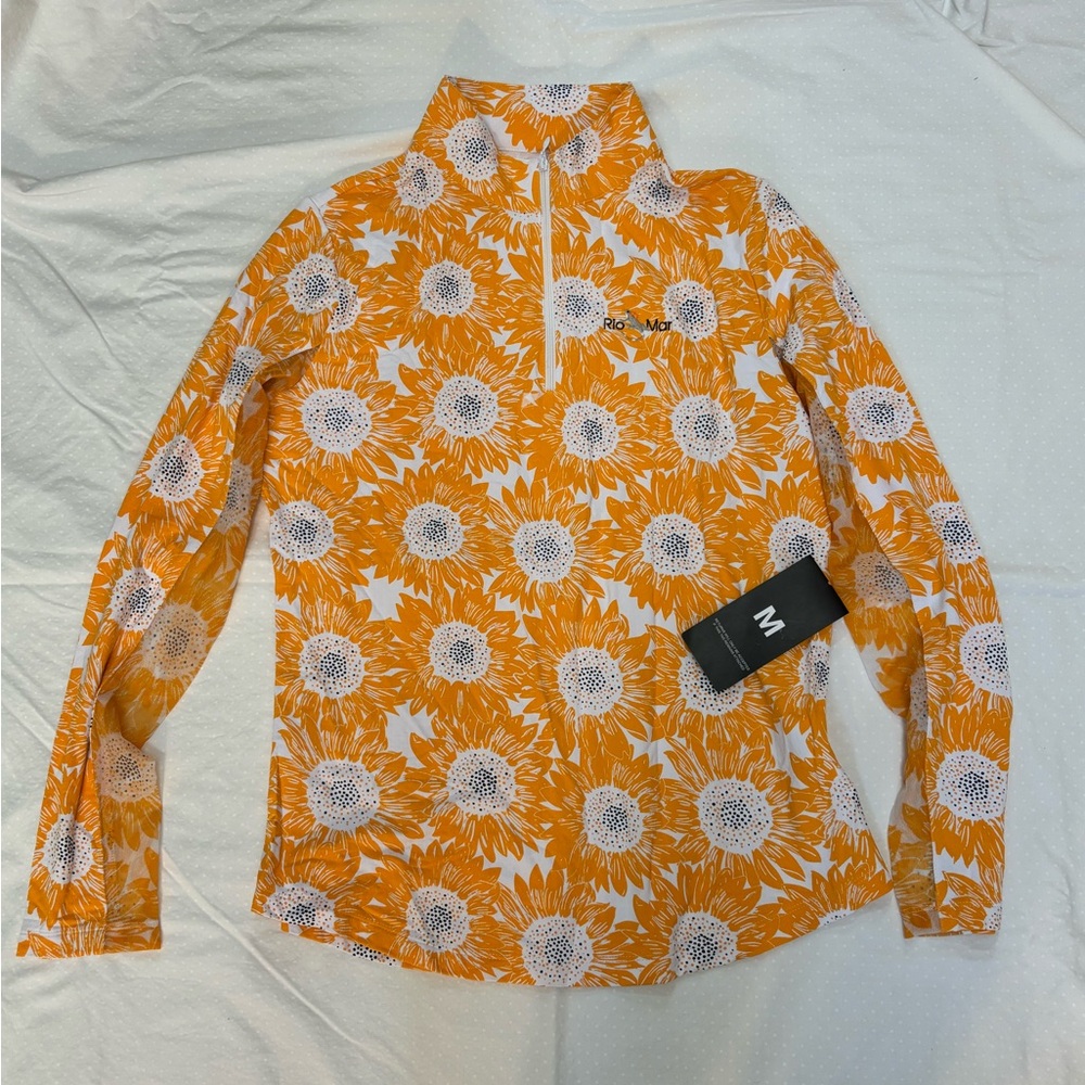 Ibkul 50spf Orange Floral Quarter-Zip top size medium summer